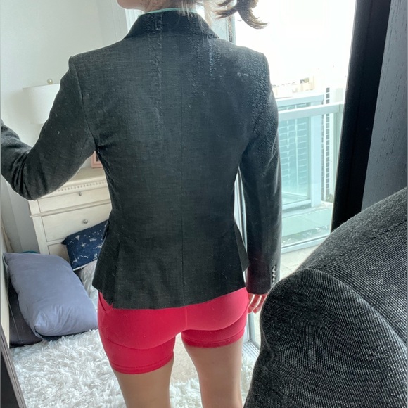 Express size 4 grey and black one button fitted blazer with pockets - Picture 3 of 6